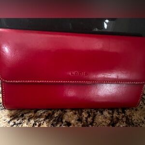 LODIS Red Leather Wallet Check Book Clutch
